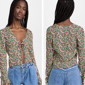 NWT - AFRM Alvara Tie Top - Green Ditsy - Medium